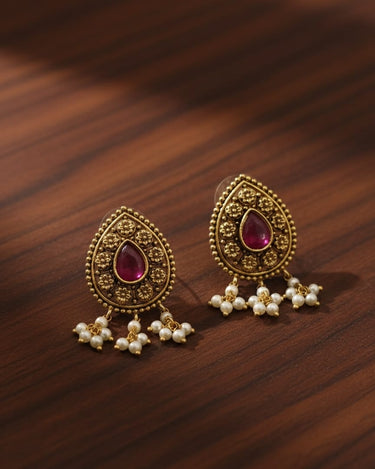 Ruby Drop Antique Earrings